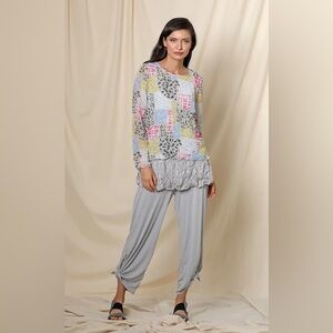 Crinkle Patchwork Lagenlook Art Top Sheer Layering vibrant spring blouse quirky